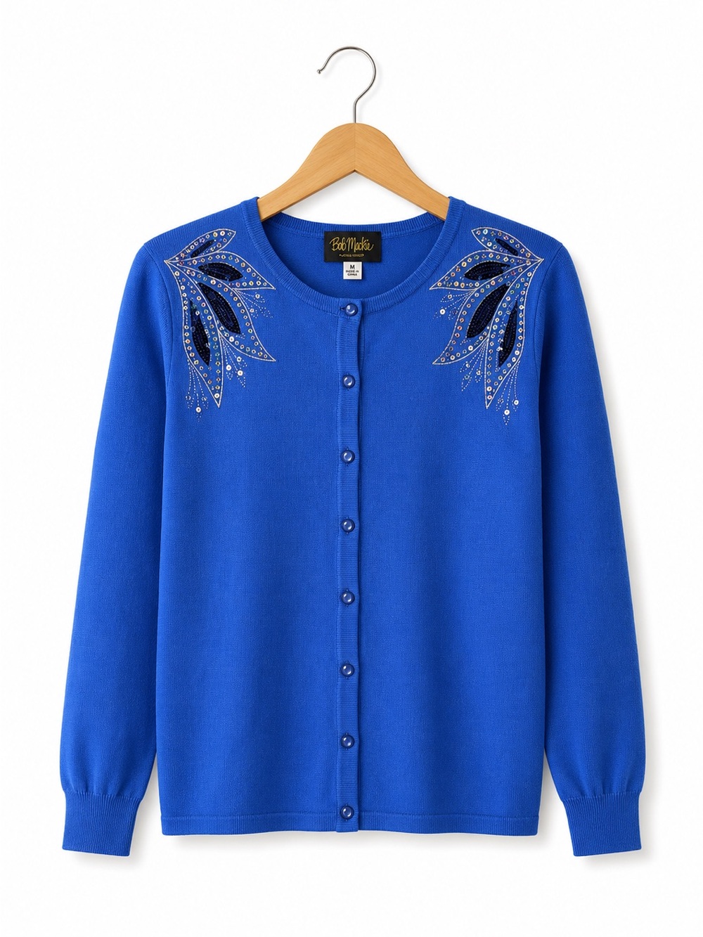 Bob Mackie Cobalt Blue Embellished Button Cardigan Medium Coastal Grandma